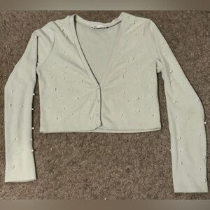 Zara‎ Soft Touch Cropped Cardigan Knit with faux Pearl